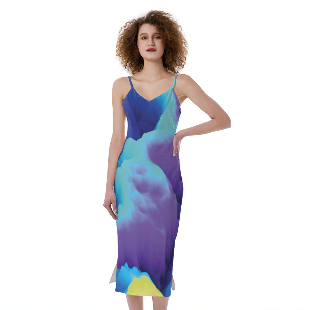 Colorful Cloud Print Slim Fit Midi Cami Dress