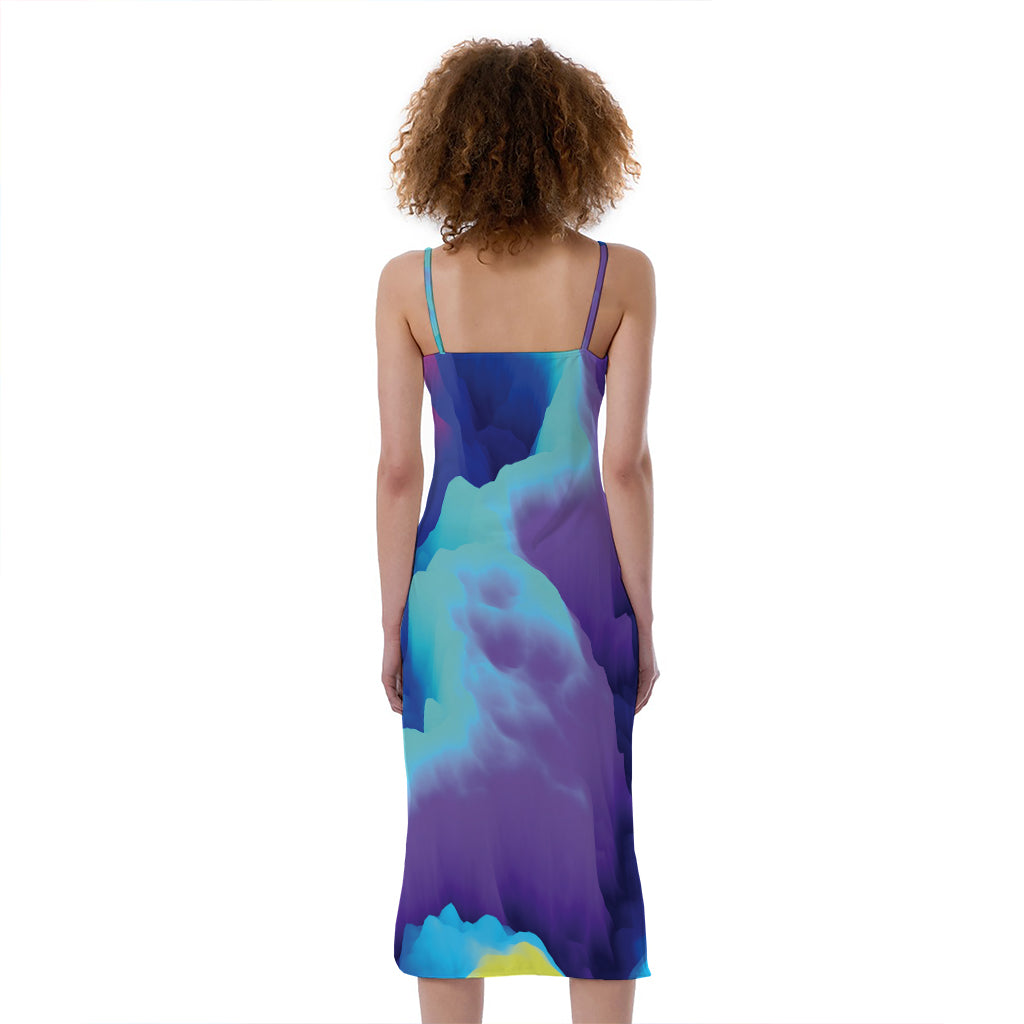 Colorful Cloud Print Slim Fit Midi Cami Dress