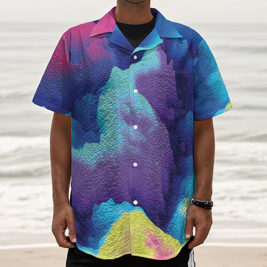 Colorful Cloud Print Textured Short Sleeve Shirt