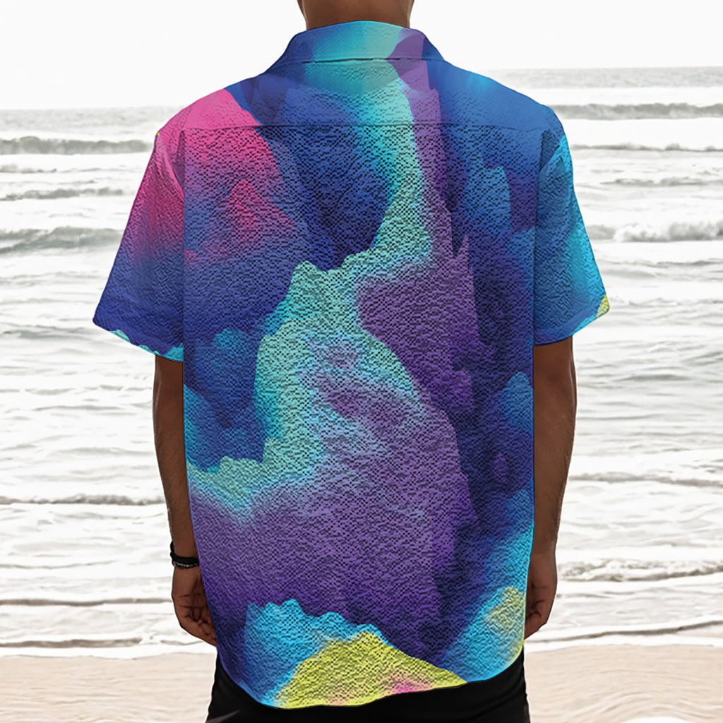 Colorful Cloud Print Textured Short Sleeve Shirt