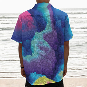 Colorful Cloud Print Textured Short Sleeve Shirt