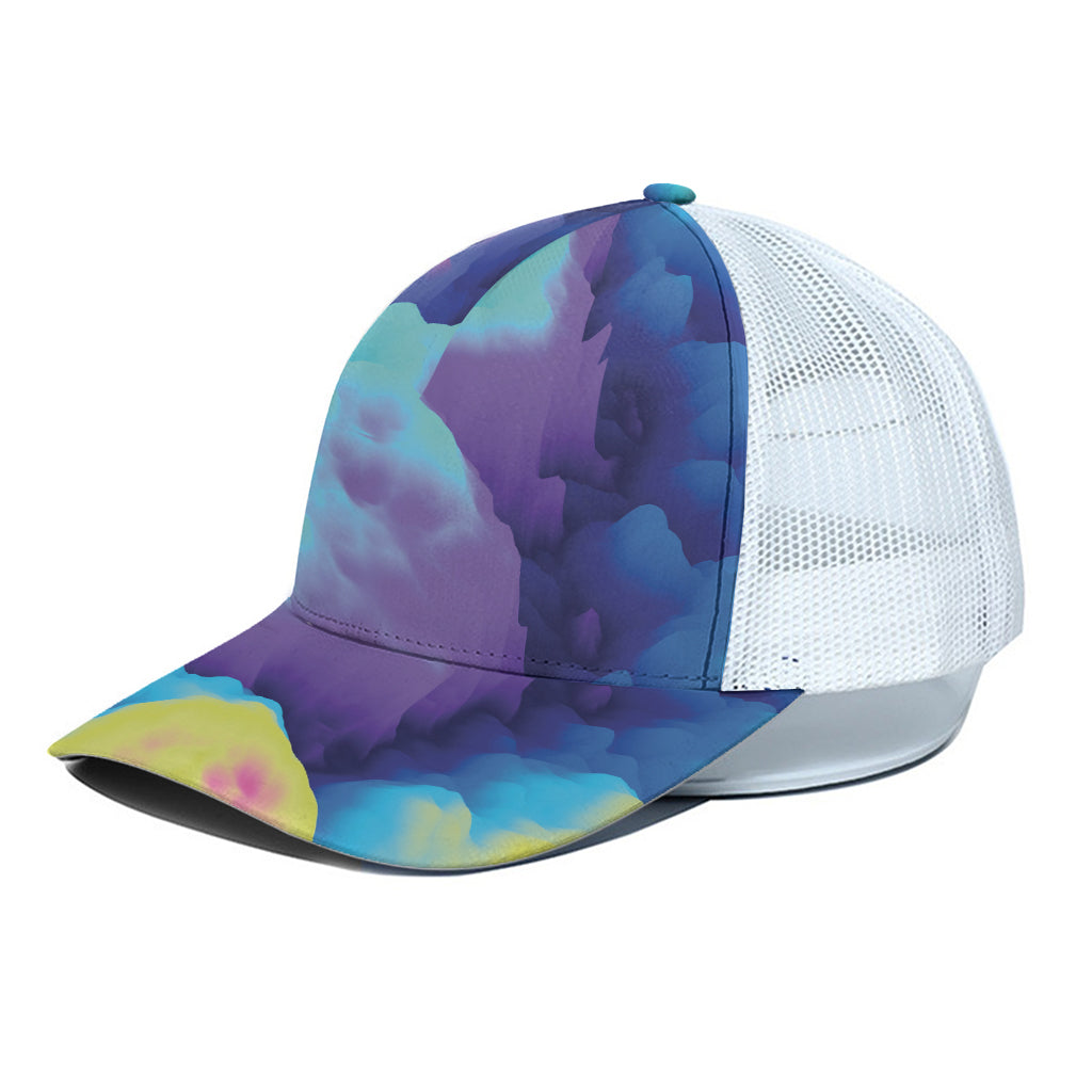 Colorful Cloud Print White Mesh Trucker Cap