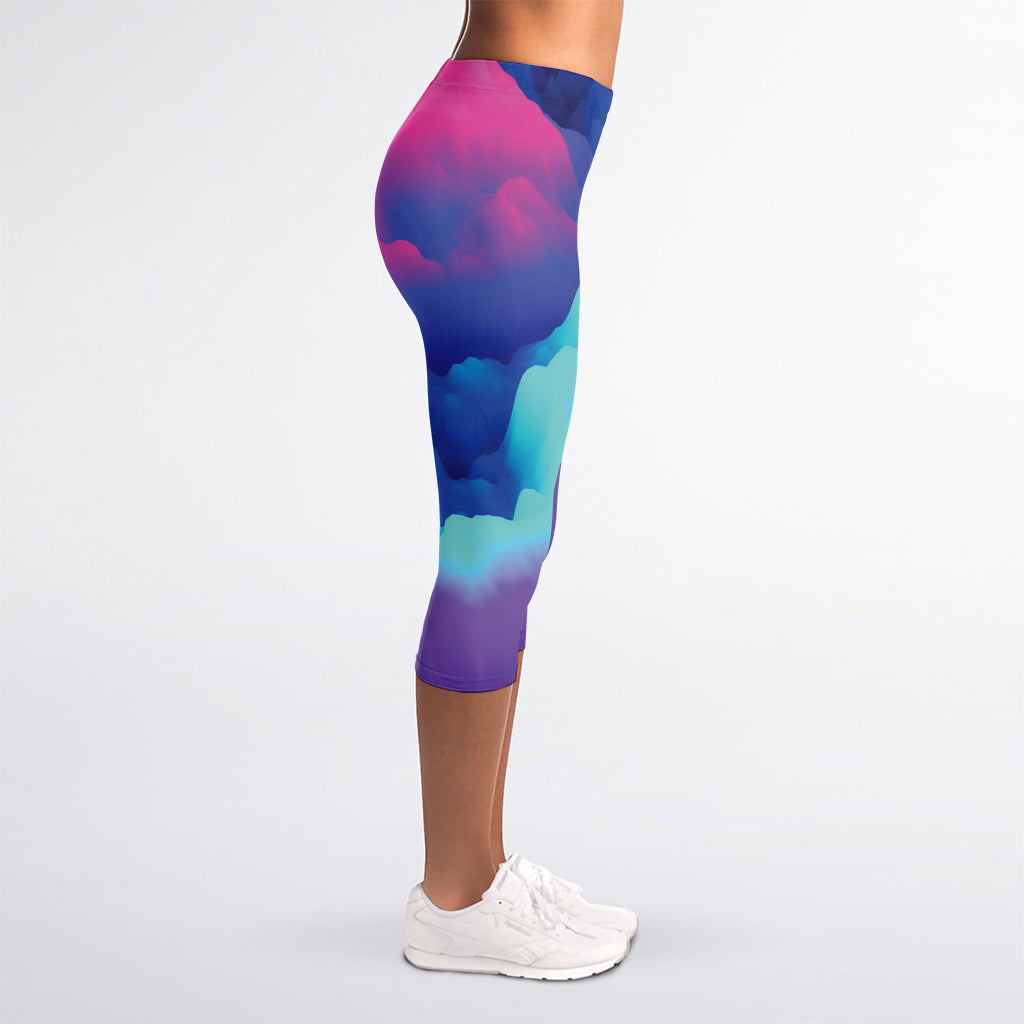 Colorful Cloud Print Women's Capri Leggings