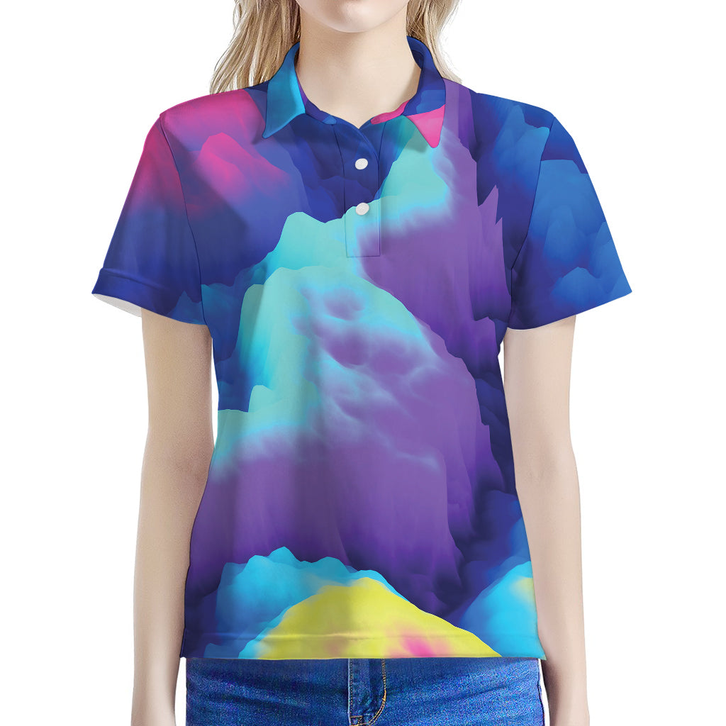 Colorful Cloud Print Women's Polo Shirt