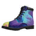 Colorful Cloud Print Padded Collar Lace Up Boots