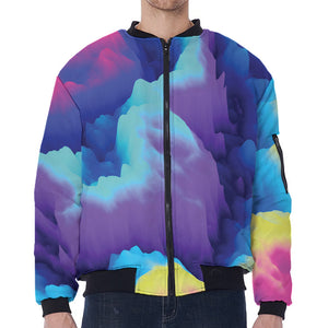 Colorful Cloud Print Zip Sleeve Bomber Jacket