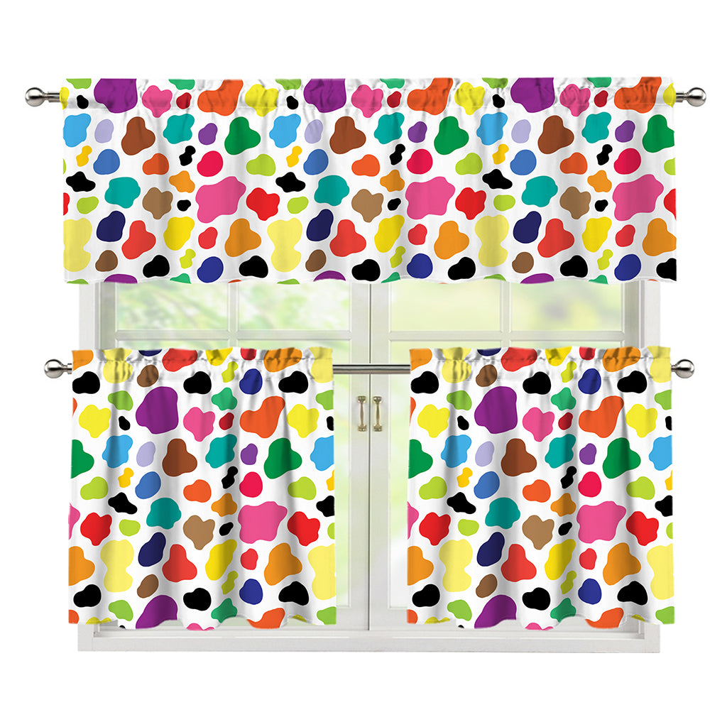 Colorful Cow Pattern Print 3 Piece Kitchen Curtains