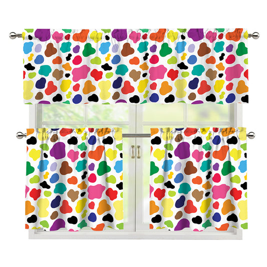 Colorful Cow Pattern Print 3 Piece Kitchen Curtains