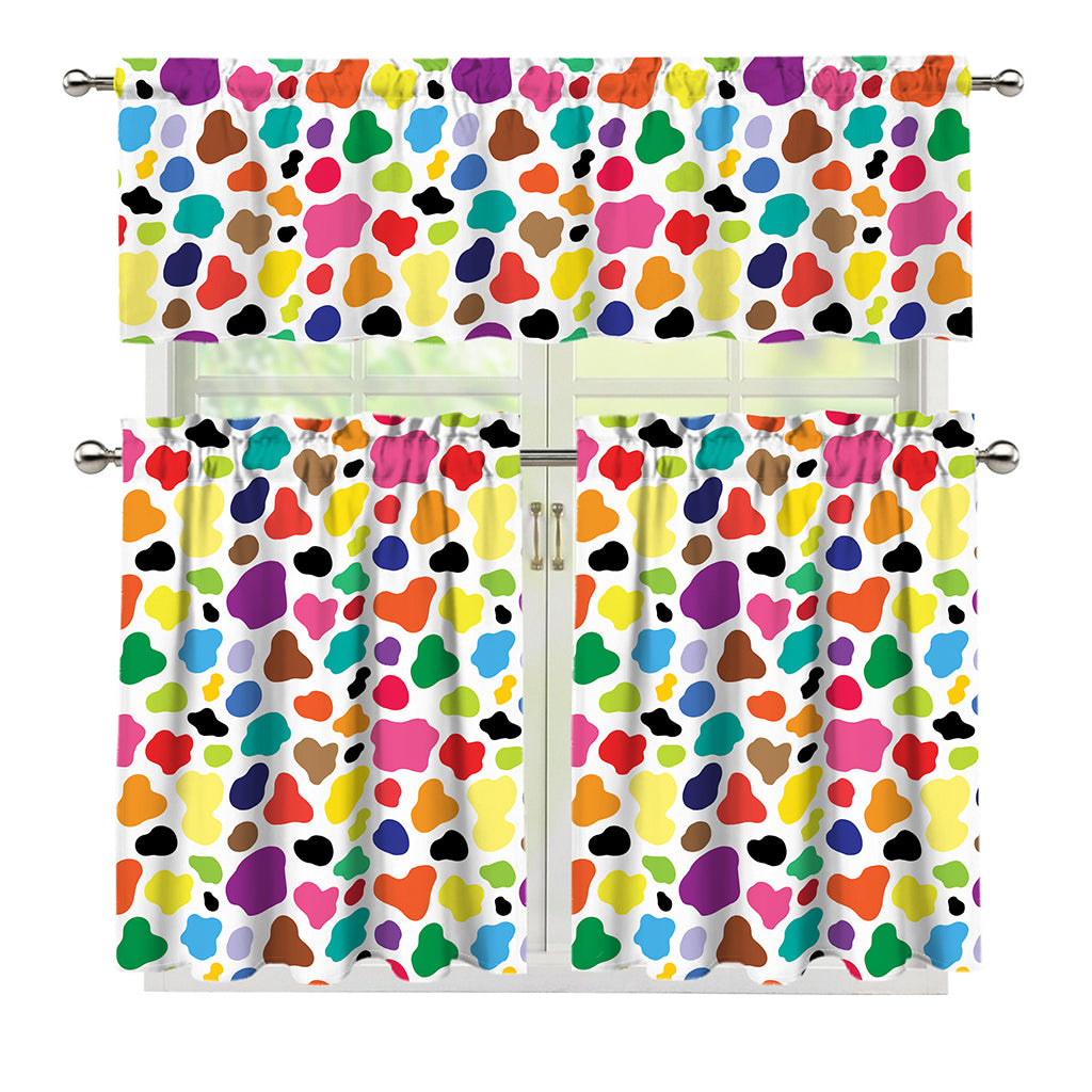 Colorful Cow Pattern Print 3 Piece Kitchen Curtains