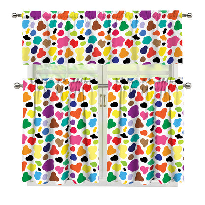Colorful Cow Pattern Print 3 Piece Kitchen Curtains