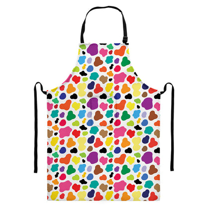 Colorful Cow Pattern Print Bib Apron With Pocket