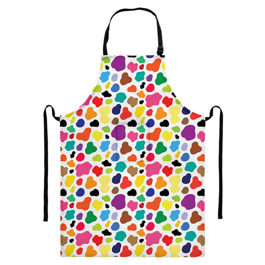 Colorful Cow Pattern Print Bib Apron With Pocket
