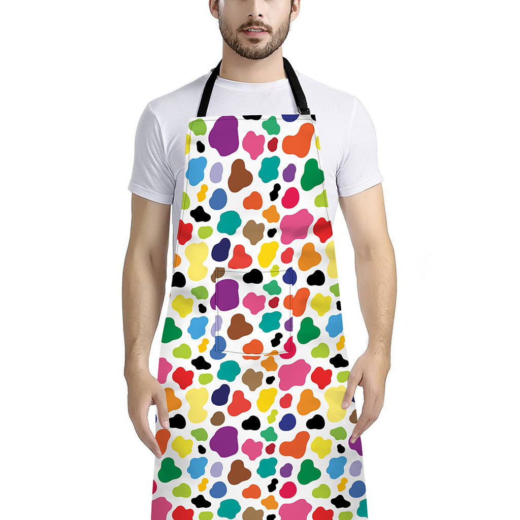 Colorful Cow Pattern Print Bib Apron With Pocket