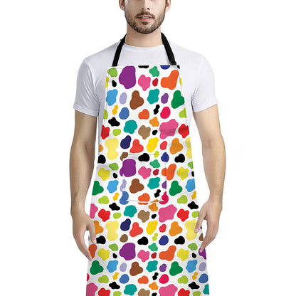 Colorful Cow Pattern Print Bib Apron With Pocket