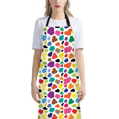 Colorful Cow Pattern Print Bib Apron With Pocket