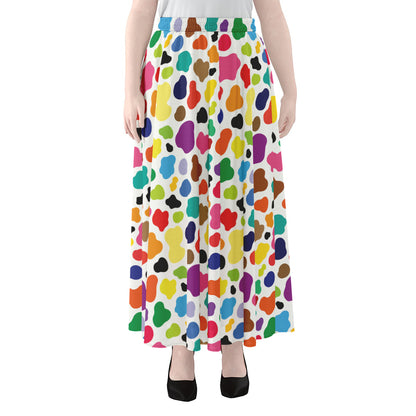 Colorful Cow Pattern Print Chiffon Maxi Skirt