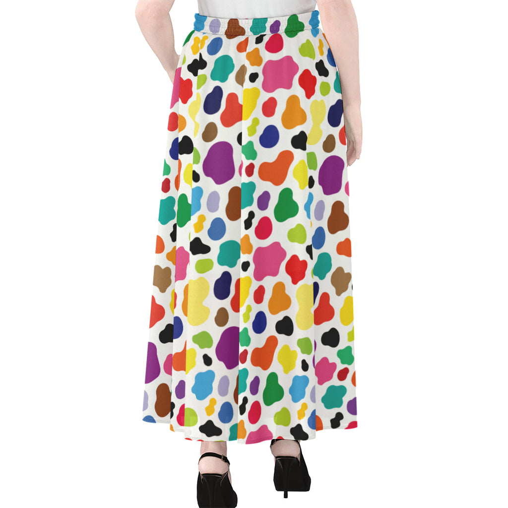 Colorful Cow Pattern Print Chiffon Maxi Skirt