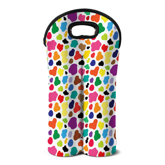 Colorful Cow Pattern Print Double Neoprene Wine Tote