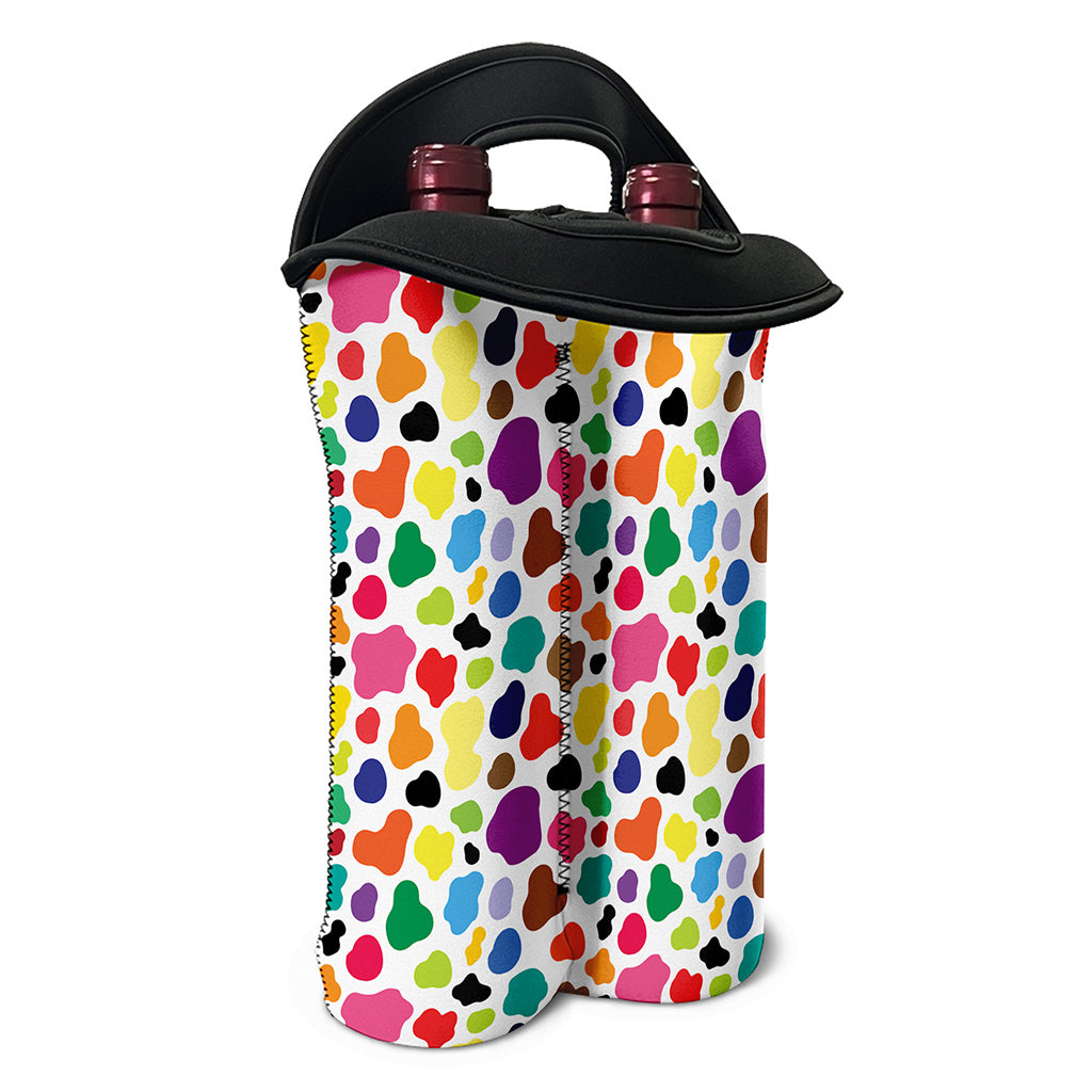 Colorful Cow Pattern Print Double Neoprene Wine Tote