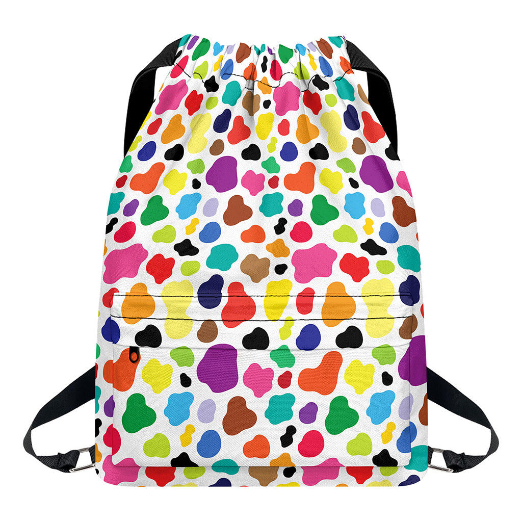 Colorful Cow Pattern Print Drawstring Backpack