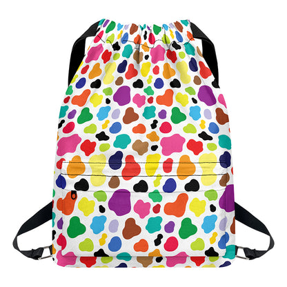 Colorful Cow Pattern Print Drawstring Backpack