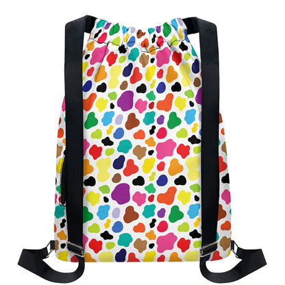 Colorful Cow Pattern Print Drawstring Backpack
