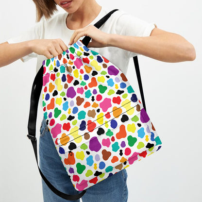 Colorful Cow Pattern Print Drawstring Backpack