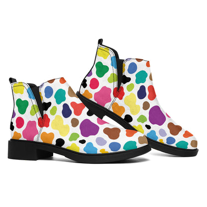 Colorful Cow Pattern Print Flat Ankle Boots