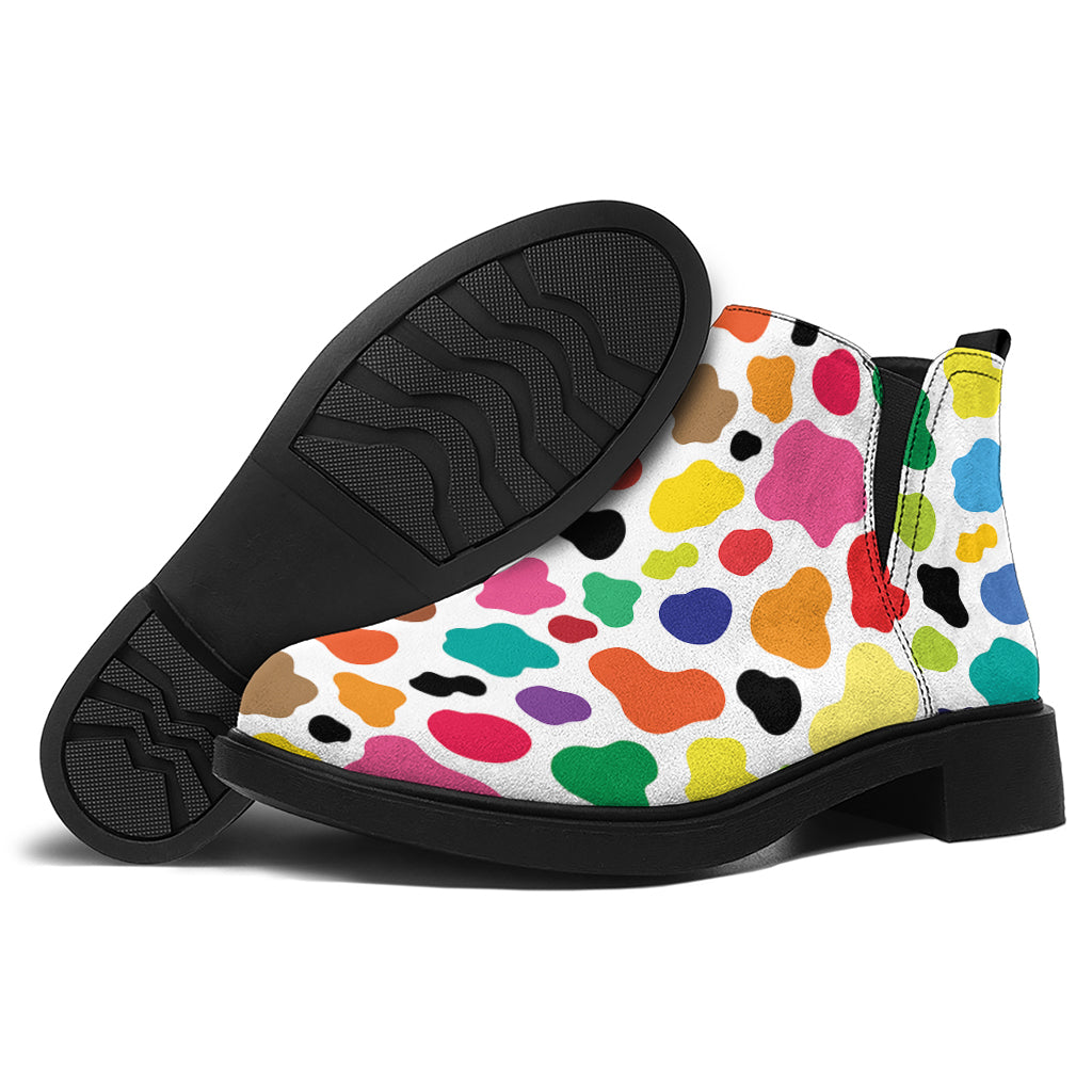 Colorful Cow Pattern Print Flat Ankle Boots