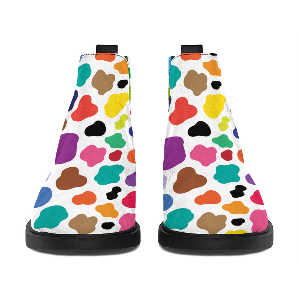 Colorful Cow Pattern Print Flat Ankle Boots
