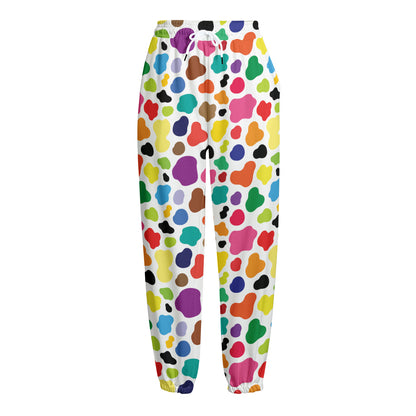 Colorful Cow Pattern Print Fleece Lined Knit Pants