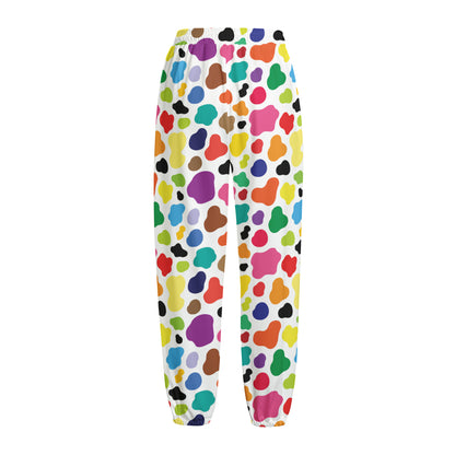 Colorful Cow Pattern Print Fleece Lined Knit Pants