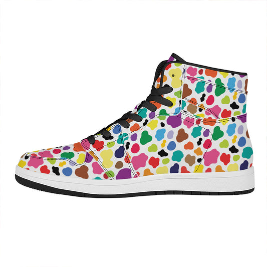 Colorful Cow Pattern Print High Top Leather Sneakers