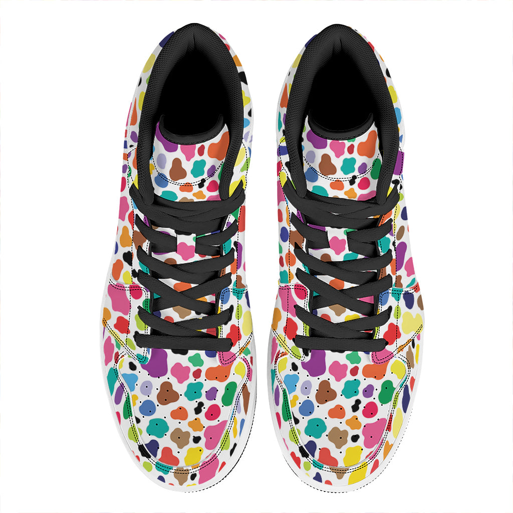 Colorful Cow Pattern Print High Top Leather Sneakers
