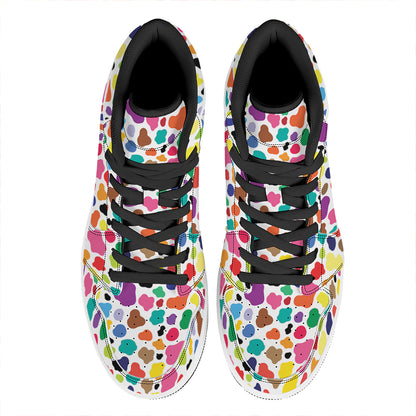 Colorful Cow Pattern Print High Top Leather Sneakers