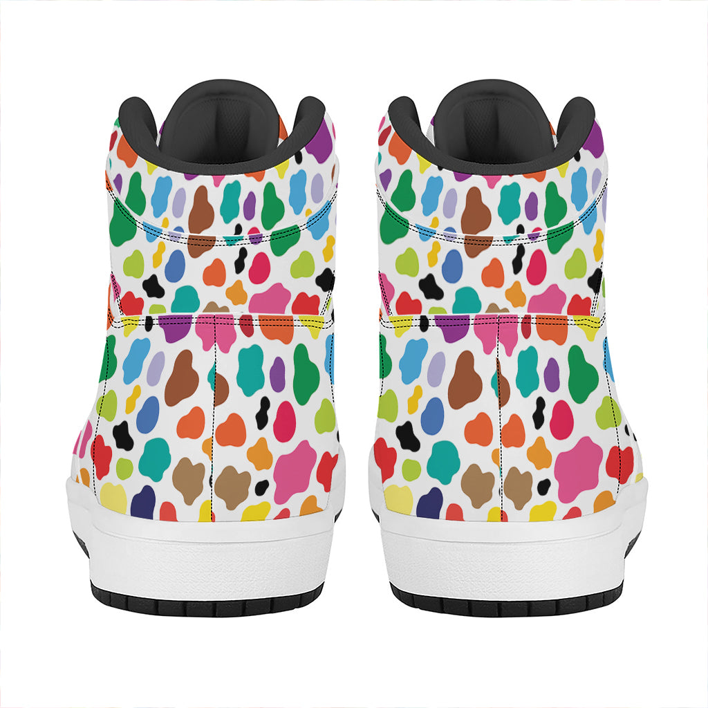 Colorful Cow Pattern Print High Top Leather Sneakers