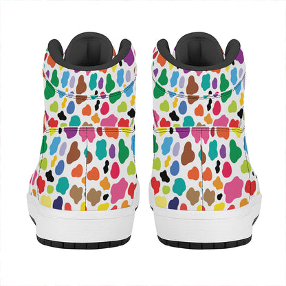 Colorful Cow Pattern Print High Top Leather Sneakers