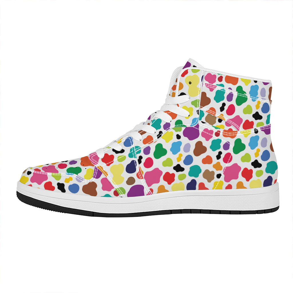 Colorful Cow Pattern Print High Top Leather Sneakers