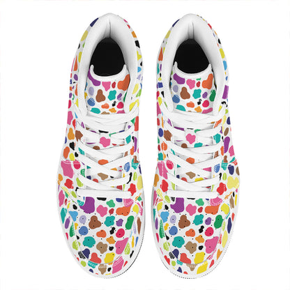 Colorful Cow Pattern Print High Top Leather Sneakers