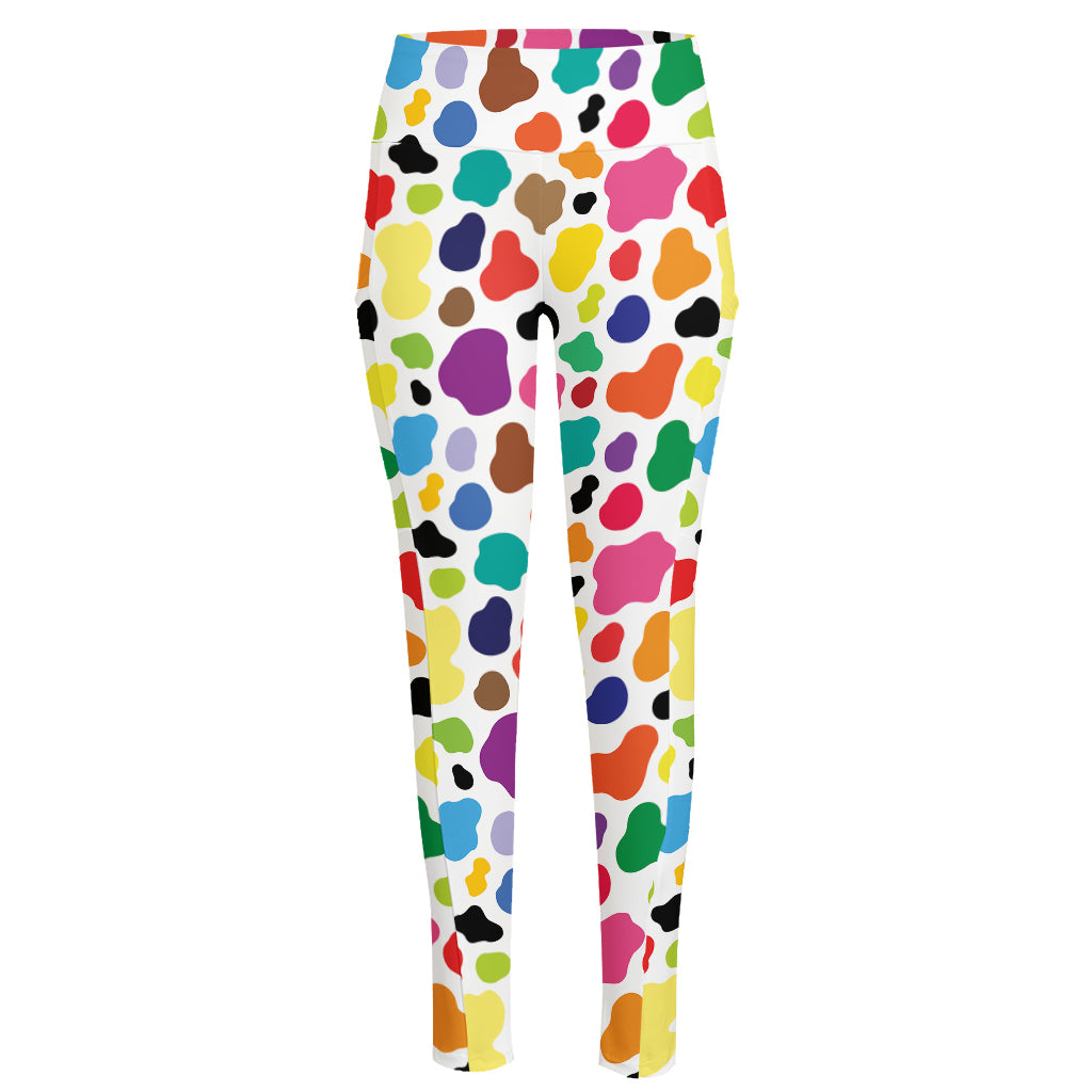 Colorful Cow Pattern Print High-Waisted Pocket Leggings