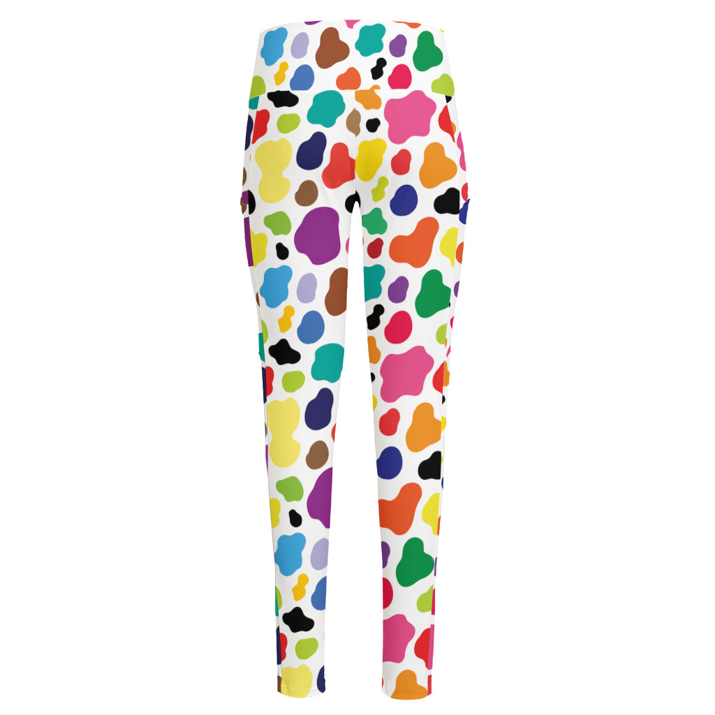 Colorful Cow Pattern Print High-Waisted Pocket Leggings