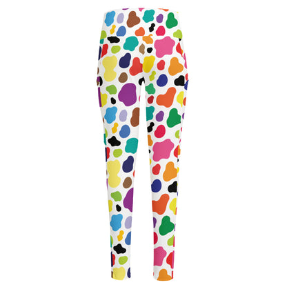 Colorful Cow Pattern Print High-Waisted Pocket Leggings