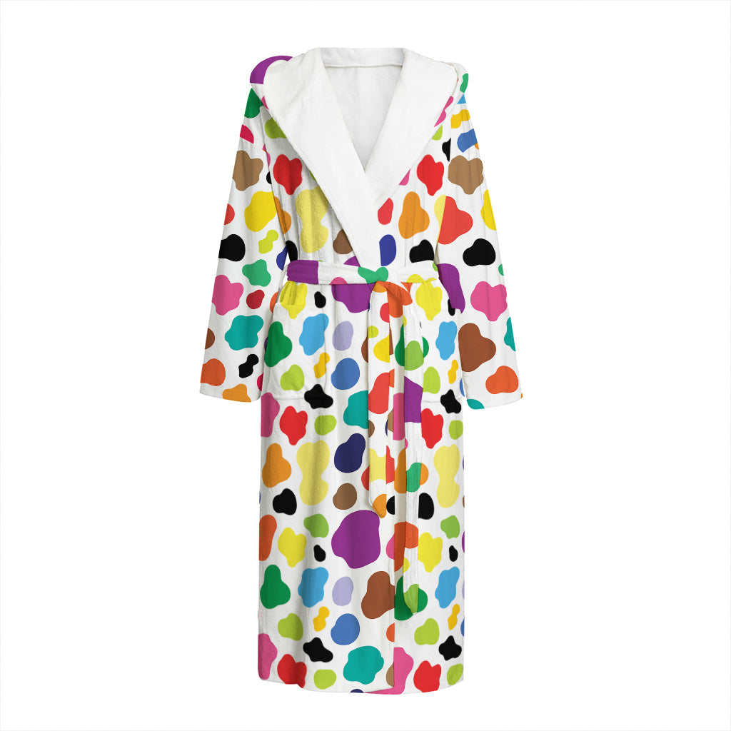Colorful Cow Pattern Print Hooded Bathrobe