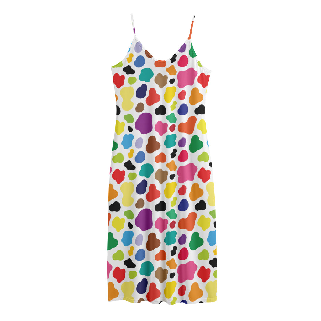 Colorful Cow Pattern Print Jersey Midi Cami Dress