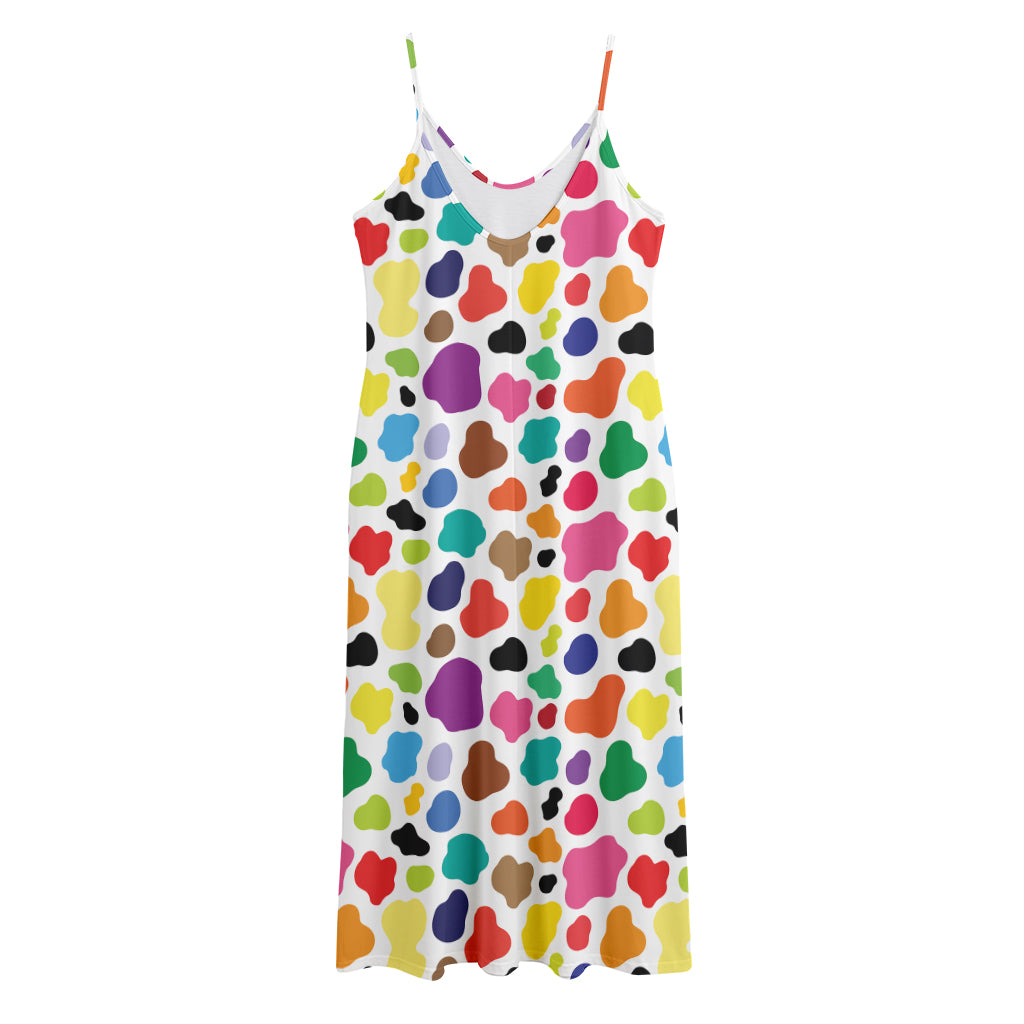 Colorful Cow Pattern Print Jersey Midi Cami Dress