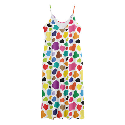 Colorful Cow Pattern Print Jersey Midi Cami Dress