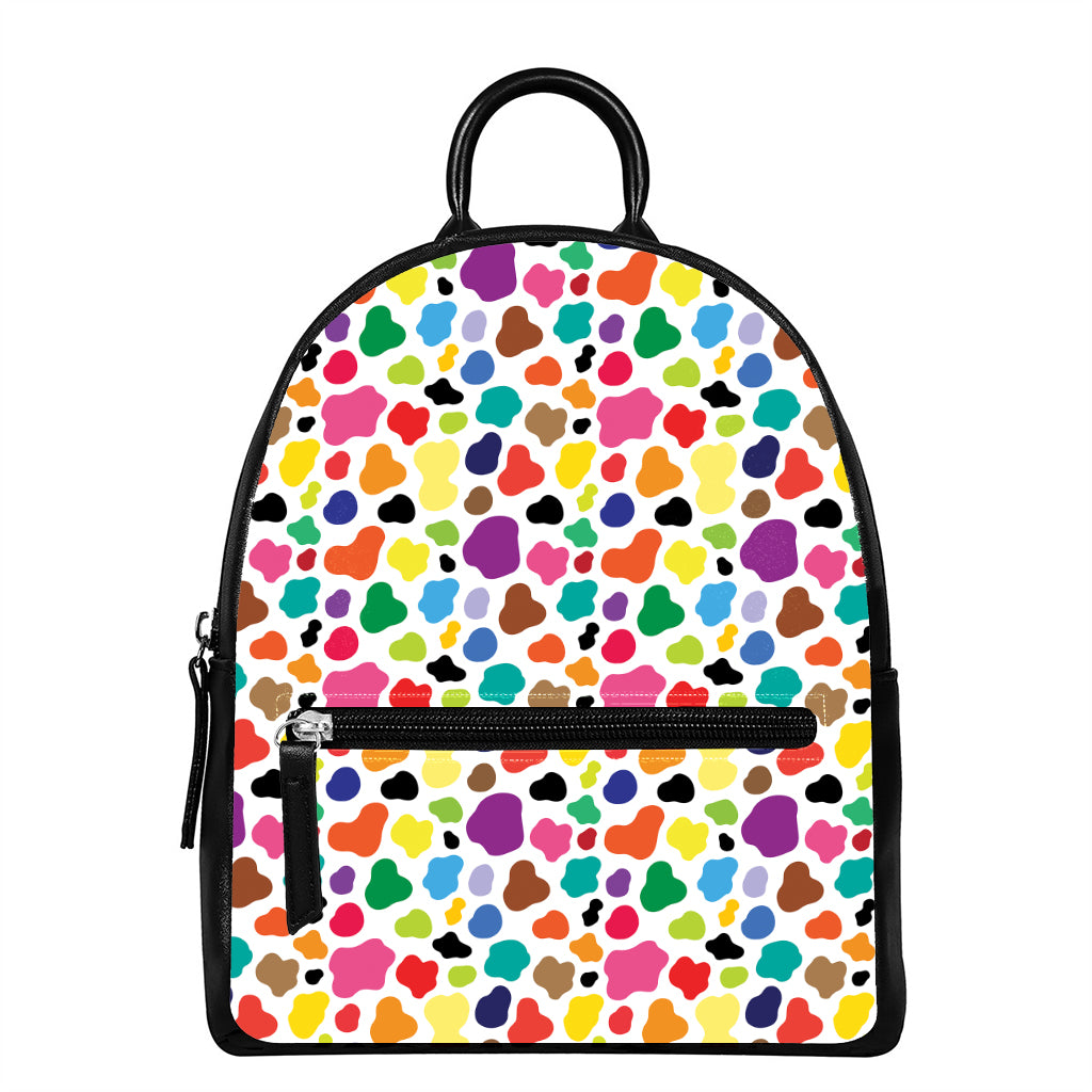 Colorful Cow Pattern Print Leather Backpack