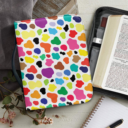 Colorful Cow Pattern Print Leather Bible Cover