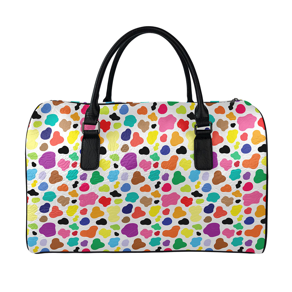 Colorful Cow Pattern Print Leather Duffle Bag