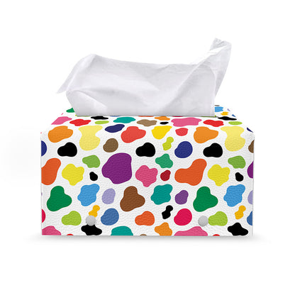 Colorful Cow Pattern Print Leather Tissue Box Cover